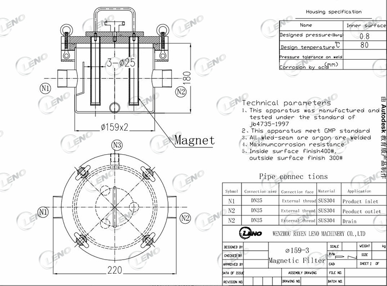 magnetic filter housing for liquid