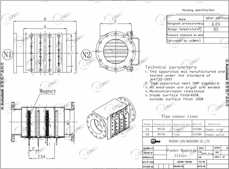 magnetic filter housing for powder