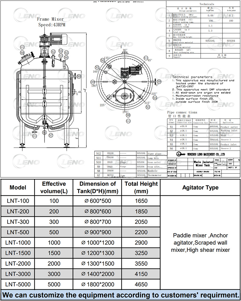 Steam heating Jacket Mixing tank