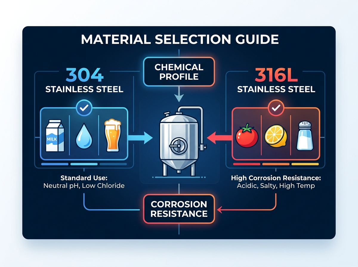 Stainless steel processing tank in a food and beverage facility