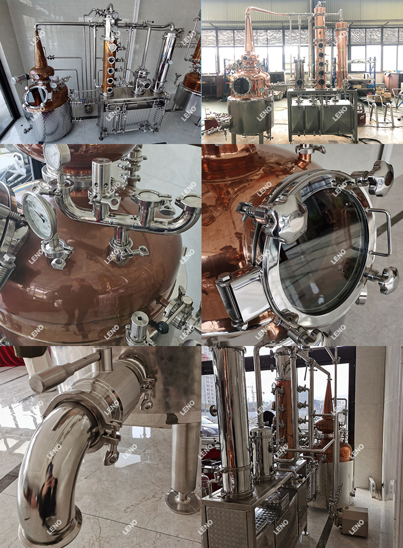 Commercial distillation equipment and hybrid pot stills in a modern distillery facility